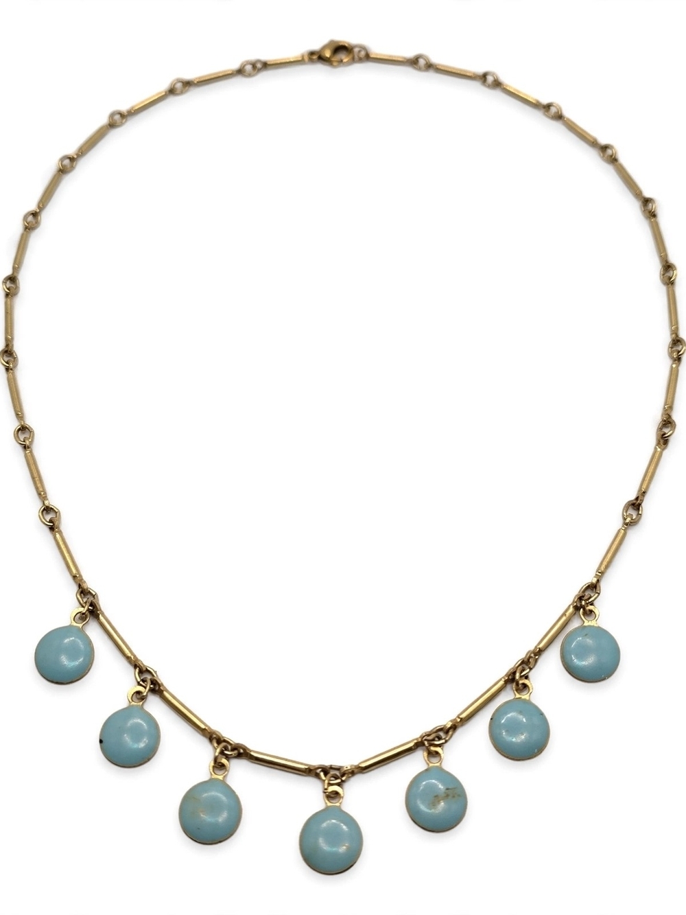 Gold Tone Necklace with Light Blue Enamel Disc Charms - Women's Jewelry